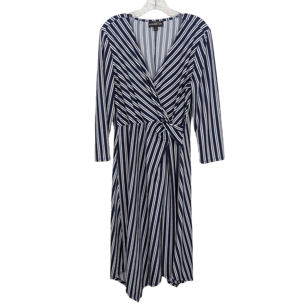 HARPER 241 long‎ sleeve blue and white striped fit flare dress size 10